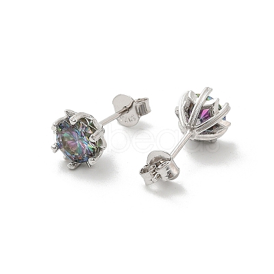 925 Sterling Silver Moissanite Rhinestone Stud Earrings EJEW-U042-05P-02-1