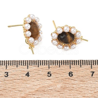 Brass and ABS Plastic Imitation Pearl Stud Earring Findings KK-C172-14A-G-1