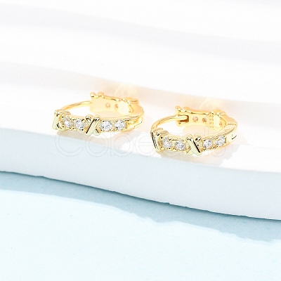 Ring with Letter X 925Sterling Silver Micro Pave Clear Cubic Zirconia Hoop Earrings for Women EJEW-K317-03G-1