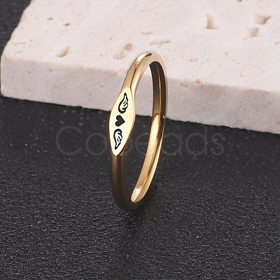 Heart Wing Pattern 304 Stainless Steel Finger Rings FS-WGA5734-09-1