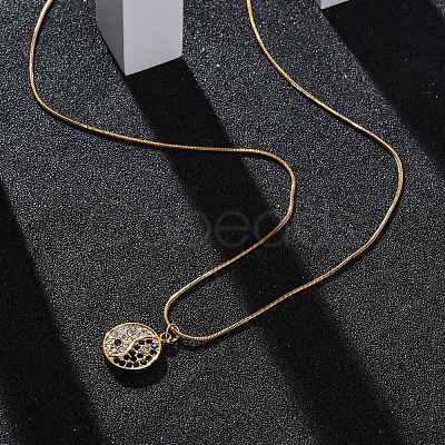 304 Stainless Steel Crystal & Jet Rhinestone Yin-yang Pendant Round Snake Chain Necklaces for Women NJEW-Z044-12G-1
