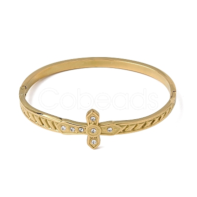 304 Stainless Steel Crystal Rhinestone Religion Cross Hinged Cuff Bangles for Women SA-CBA61B8-13G-1