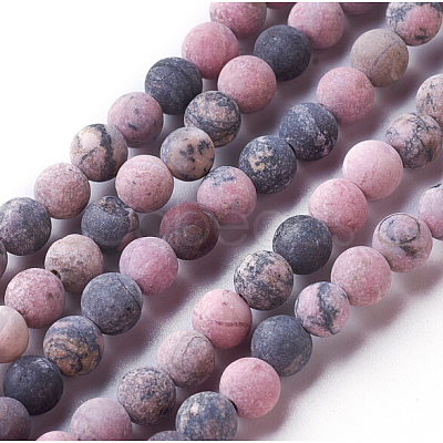 Frosted Natural Rhodonite Round Bead Strands X-G-E487-12-6mm-1