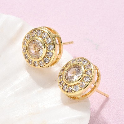 Brass Micro Pave Clear Cubic Zirconia Stud Earrings EJEW-Q015-10G-1