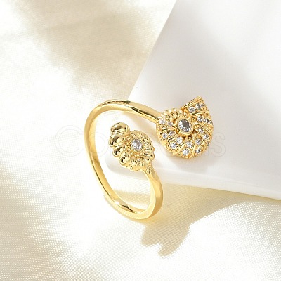 Brass Micro Pave Clear Cubic Zirconia Cuff Rings for Women RJEW-A061-01G-1