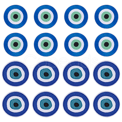 16Pcs 2 Styles Evil Eye Pattern Cloth Computerized Embroidery Iron On/Sew On Patches PATC-MA0001-34-1