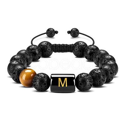 Natural Tiger Eye & Lava Rock Round Beads Adjustable Bracelets TV6214-13-1