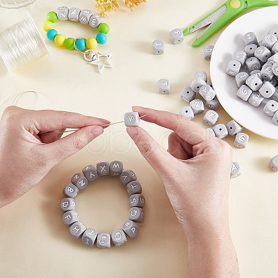 20Pcs Grey Cube Letter Silicone Beads 12x12x12mm Square Dice Alphabet Beads with 2mm Hole Spacer Loose Letter Beads for Bracelet Necklace Jewelry Making JX436O-1