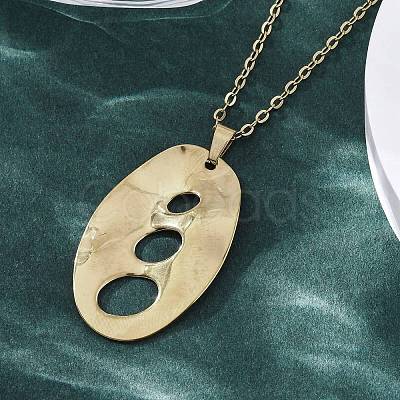 Hollow Textured Oval 304 Stainless Steel Pendant Necklaces NJEW-M096-24G-1