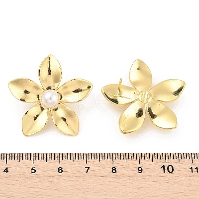 Brass ABS Plastic Imitation Pearl Flower Stud Earrings EJEW-S258-02G-1