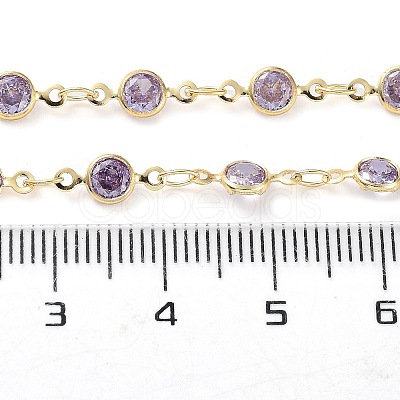 Handmade Lilac Glass Flat Round Link Chains KK-F871-57G-1