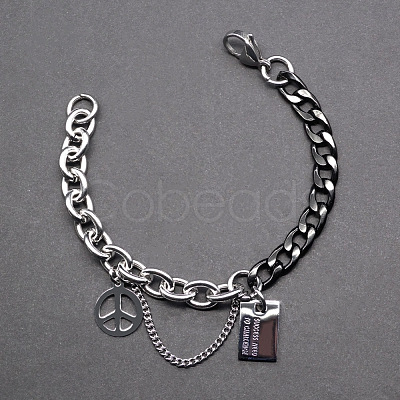 Two Tone Peace Symbol & Quote Charm Bracelets FS-WGFBFF4-02-1