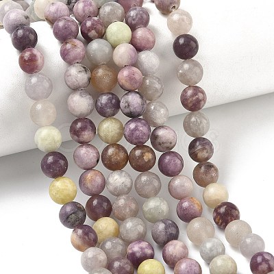 Natural Lepidolite/Purple Mica Stone Beads Strands G-F591-28-8mm-1