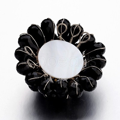 Faceted Glass Flower Big Pendants GLAA-I032-03-1