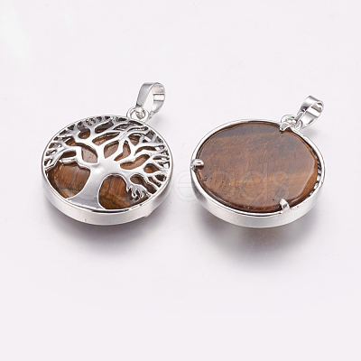 Natural Tiger Eye Pendants X-G-E388-06P-1