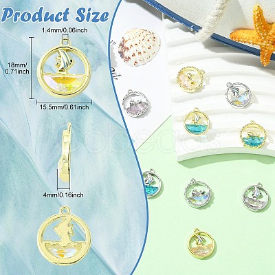 11Pcs 11 Colors Alloy Glass Pendants FIND-CJ0004-97-1