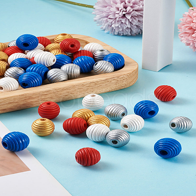 Fashewelry 50Pcs 5 Styles Painted Natural Wood Beehive European Beads WOOD-FW0001-01-1