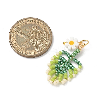 Glass Seed Beaded Leaf Pendants PALLOY-MZ00924-1
