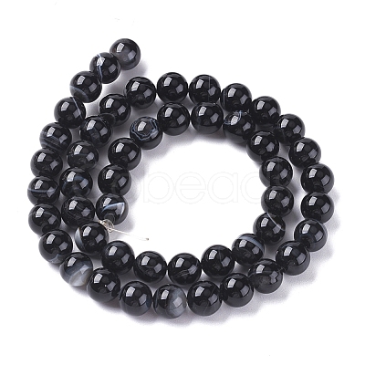 Natural Black Agate Beads Strands X-G-G582-8mm-60-1
