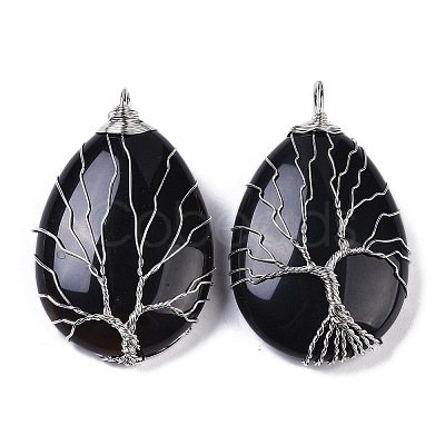 Natural Black Onyx(Dyed & Heated) Big Pendants KK-F868-30P-01-1