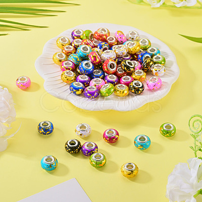 100Pcs 10 Colors Opaque Resin Rondelle European Beads RESI-TA0005-74-1