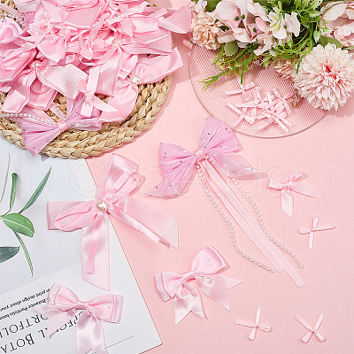 64Pcs 5 Styles Polyester Bowknot Ornament Accessories DIY-SP0004-75-1