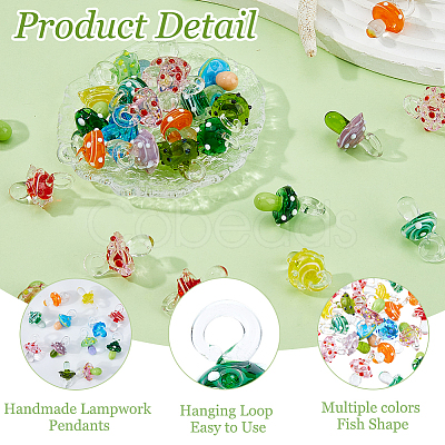 24Pcs Handmade Lampwork Pendants LAMP-HS0001-20-1