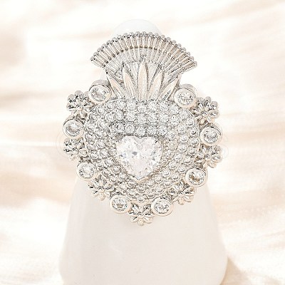 Brass Micro Pave Clear Cubic Zirconia Cuff Rings RJEW-P155-04D-P-1