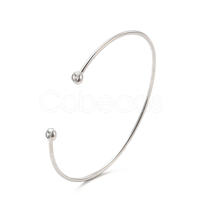 Clear Cubic Zirconia Open Cuff Bangle BJEW-G663-03P-1