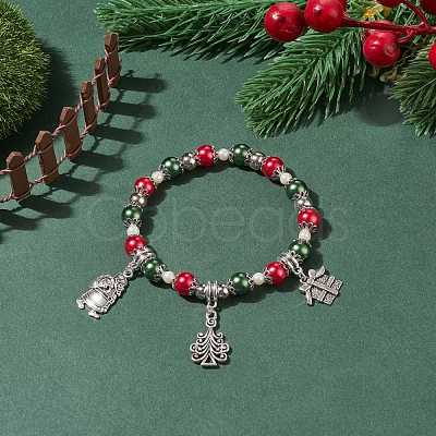 Glass Pearl Beaded Stretch Bracelet BJEW-TA00144-1