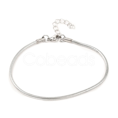 Tarnish Resistant Unisex 304 Stainless Steel Round Snake Chain Bracelets BJEW-H541-02B-P-1
