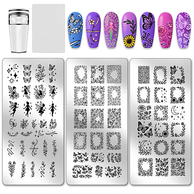 3Pcs Plastic Nail Art Image Templates AJEW-PH0006-64-1