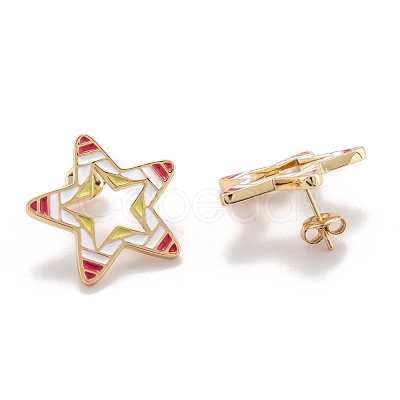 Brass Enamel Stud Earrings EJEW-F264-01-G-1