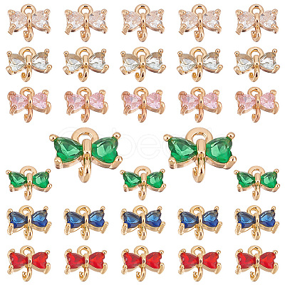 30Pcs 6 Colors Brass Cubic Zirconia Charms KK-PH0005-66-1