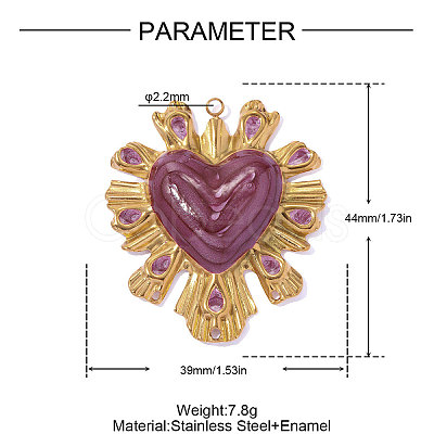 Valentine's Day 304 Stainless Steel Enamel Pendants STAS-OY016-61G-1