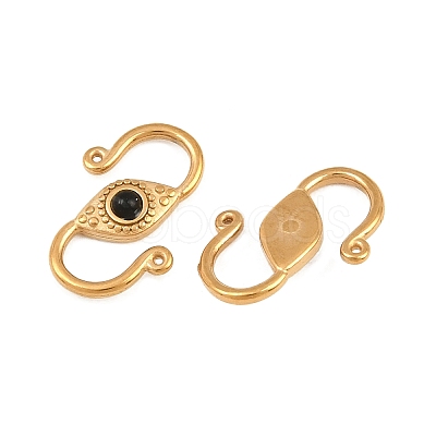 304 Stainless & Natural Obsidian S-Hook Clasps SA-CBA3073-02G-01-1