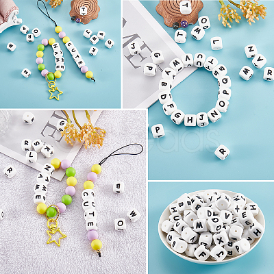 20Pcs White Cube Letter Silicone Beads SIL-YWC0003-06L-1