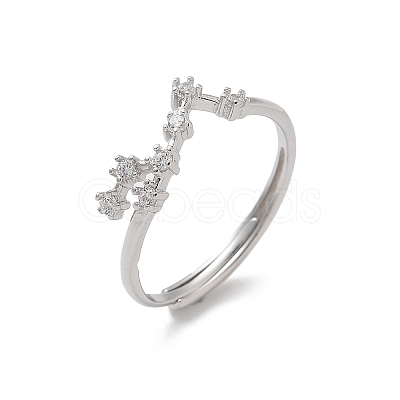 Constellations Rhodium Plated 925 Sterling Silver Micro Pave Clear Cubic Zirconia Adjustable Rings for Women RJEW-P130-01P-H-1