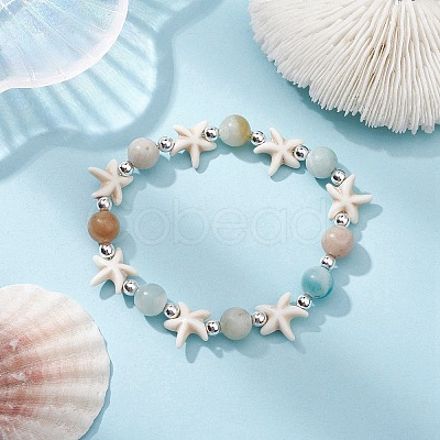 Natural & Synthetic Mixed Gemstone Beaded Stretch Bracelet X-BJEW-JB09516-02-1