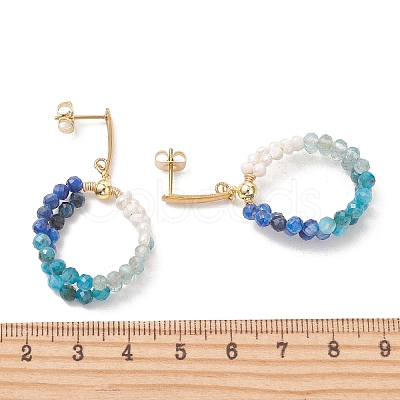 Natural Apatite & Natural Kyanite Faceted Round & Natural Cultured Freshwater Pearl Bead & 304 Stainless Steel Stud Dangle Earrings EJEW-JE07229-01-1