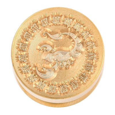 Golden Tone Round Wax Seal Brass Stamp Heads AJEW-S087-02G-12-1