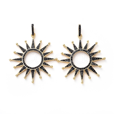 Brass Micro Pave Black Cubic Zirconia Solar Eclipse Pendants X-KK-I658-56-1