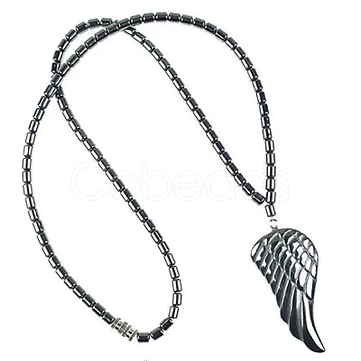 Vintage Synthetic Non-magnetic Hematite Pendant Column Beaded Necklaces IV0667-7-1
