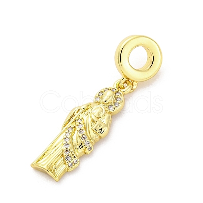 Brass Micro Pave Cubic Zirconia Saint European Dangle Charms KK-D325-27G-03-1