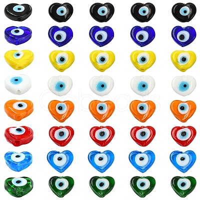40Pcs 8 Colors Handmade Evil Eye Lampwork Beads Strands LAMP-YW0004-27-1