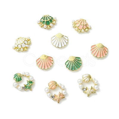 45Pcs 9 Styles Alloy Enamel Shell Shape Cabochons MRMJ-CJ0001-39-1