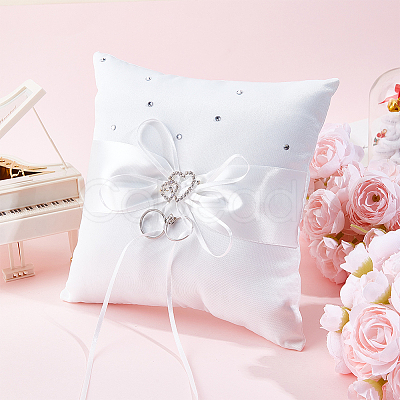 Square Polyester with Tribute Silk Wedding Finger Ring Display Pillow DIY-GF0014-14-1