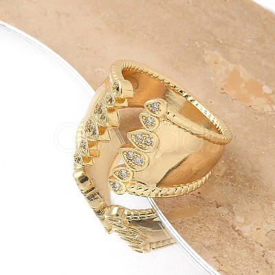 Brass Micro Pave Clear Cubic Zirconia Cuff Finger Rings for Women RJEW-B112-14G-1
