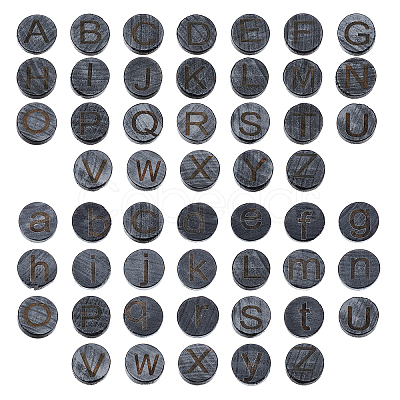 26Pcs 26 Styles Flat Round with Letter Wooden Cabochons WOOD-GA0001-28-1