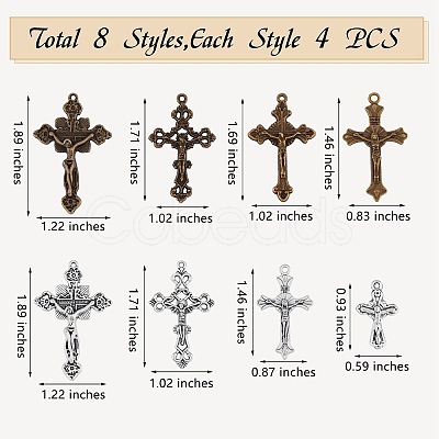 64Pcs 8 Style Tibetan Style Alloy Pendants FIND-SZ0002-81-1